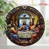 Metal Wall Art Vintage Style Religious Decor Last Supper Round Painting Rustic Dining Home Wall Decor