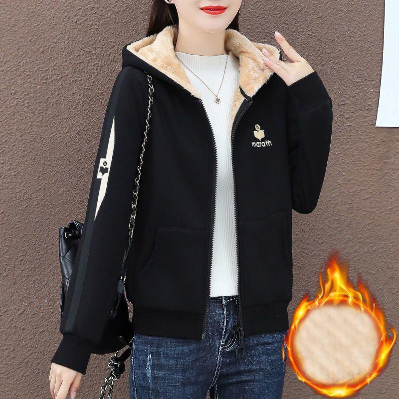 Casual Loose Short Fleece Jacket Women Autumn Long Sleeve Hooded Sweatshirt Streetwear Fashion Sports Hoodies