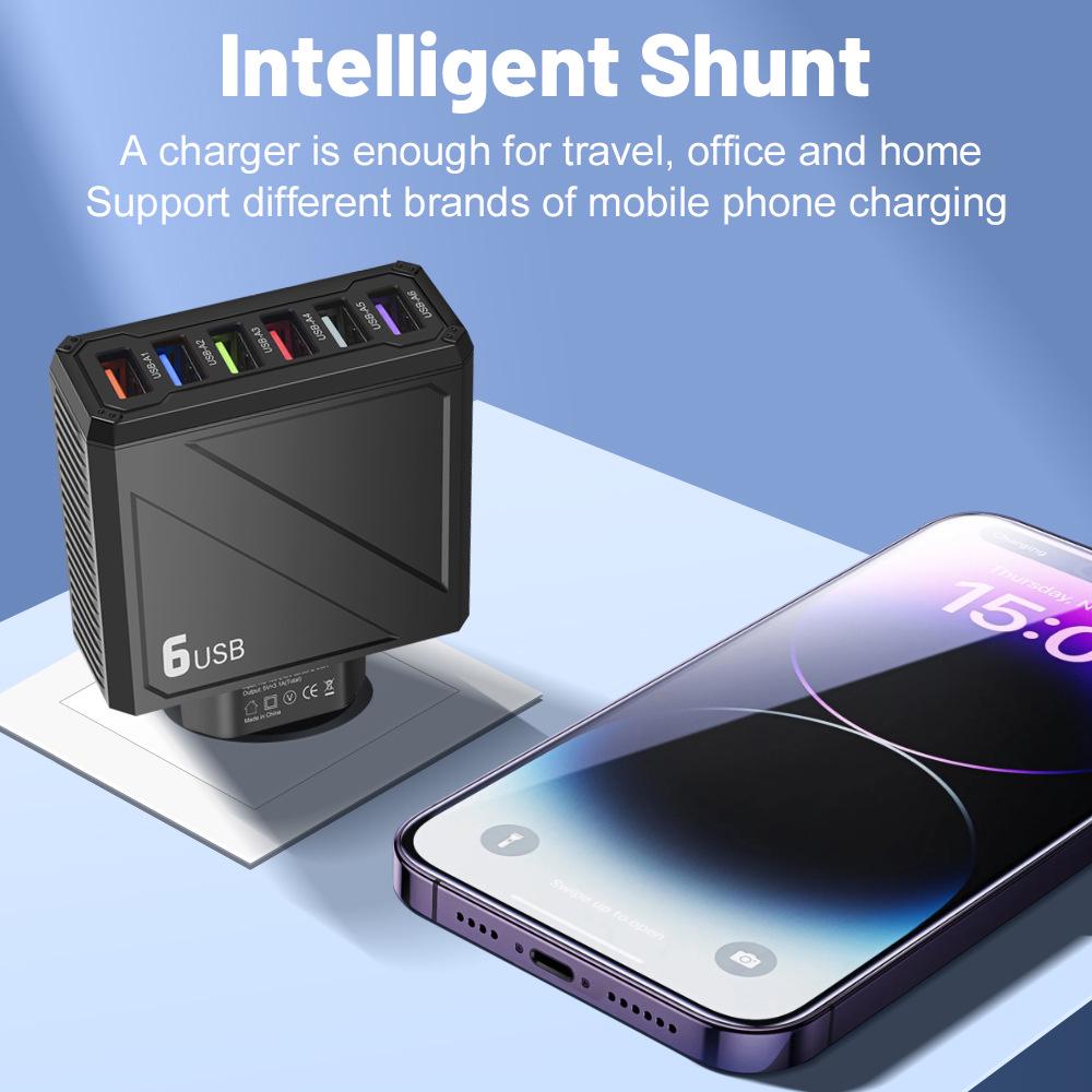 Universal 6-Port USB Charger with European, American, British, and Korean Plugs