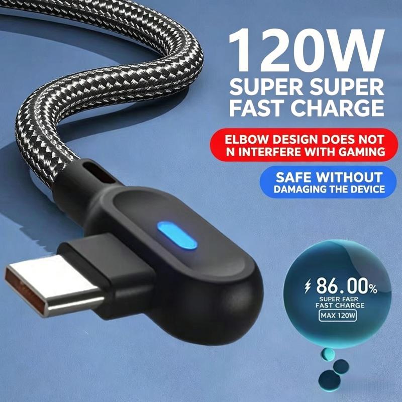 Double Angled USB C Charging Cable Fast Speed Data Sync Reinforced Braided Cord For Phones And Tablets