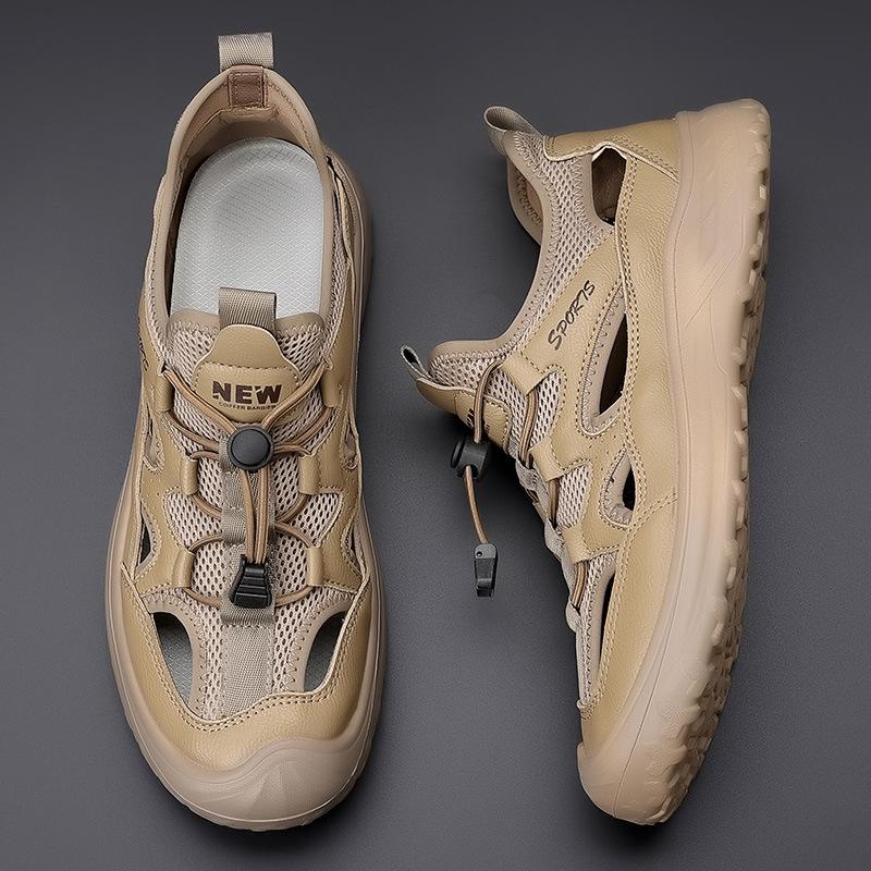 Sandals men's 2025 new summer outdoor mesh breathable men's soft sole non-slip and wear-resistant bag head hollow beach shoes