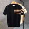Summer new short-sleeved sweater men's striped simple business light mature slim ice silk T-shirt