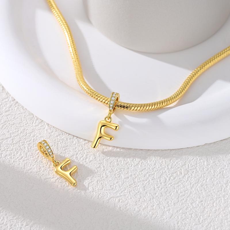Copper Charms Golden Zircon Alphabet A-Z Beads Pendants Dangles Fit Original Charm Bracelet Women Diy Gift Jewelry