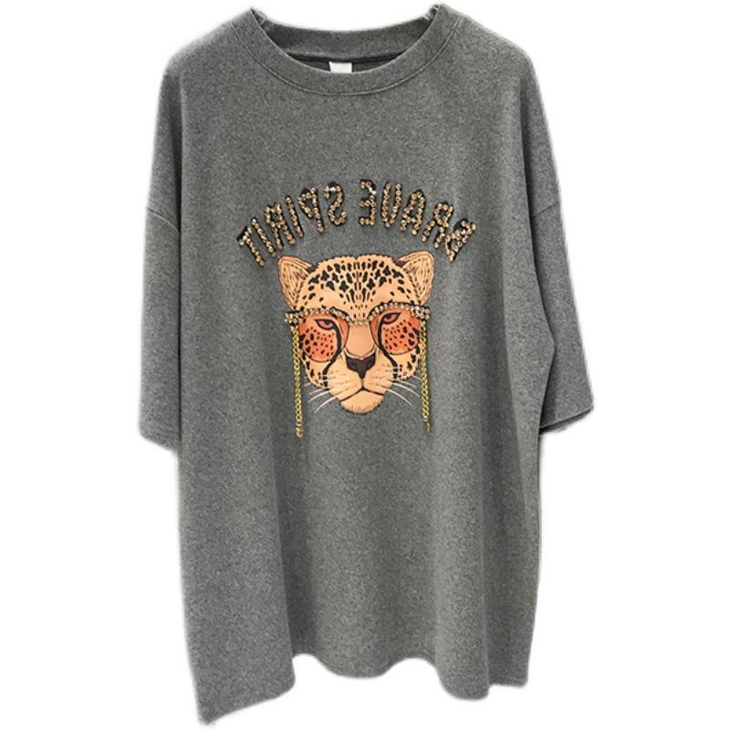 Women's Loose Fit Tiger Head Print Cotton T-Shirt, Spring/Summer 2022 Trend