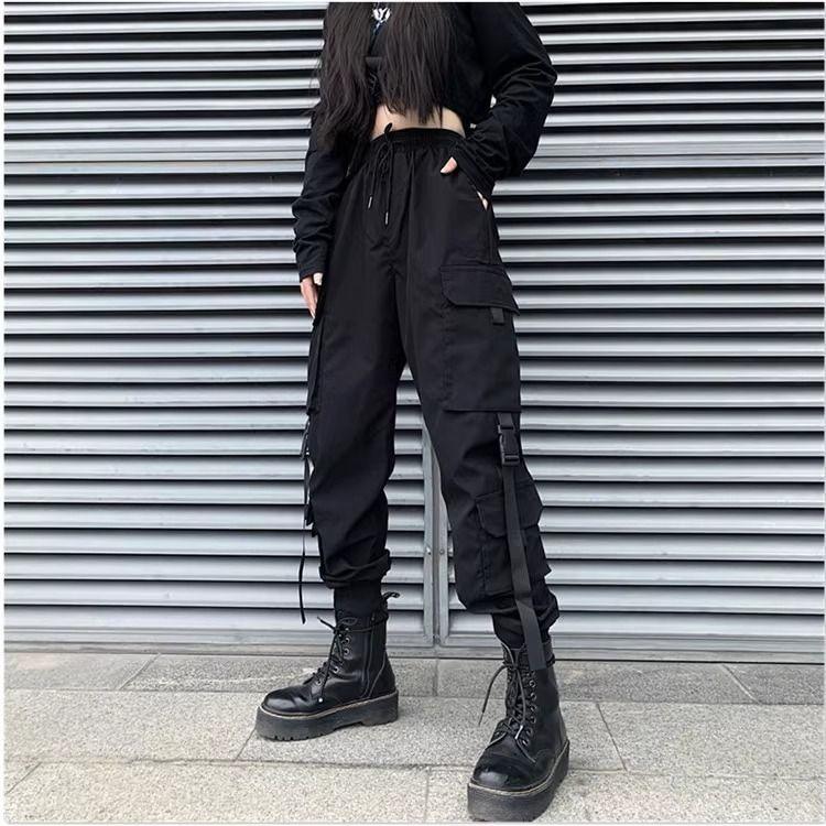 

Women s Slimming Trendy Elastic Cuff Cotton Motorcycle Casual Pants - Black L [90-100 kg]