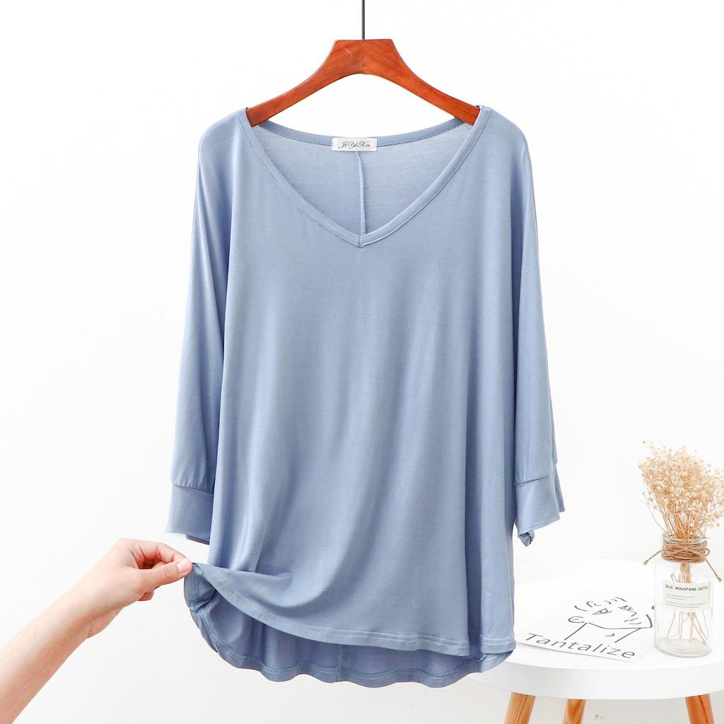 Korean Style V-Neck Batwing Sleeve Loose Top for Autumn and Spring
