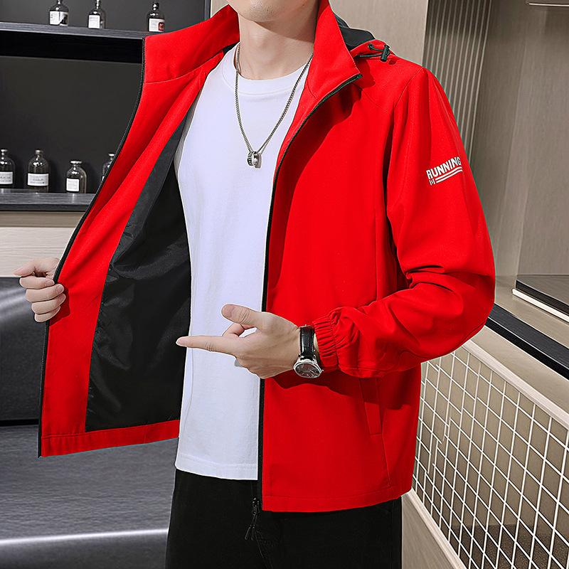 

Spring and Autumn Jacket Men s Trendy Brand Loose Removable Cap Outdoor Windproof Jacket Large Size Men s Jacket 5XL красный