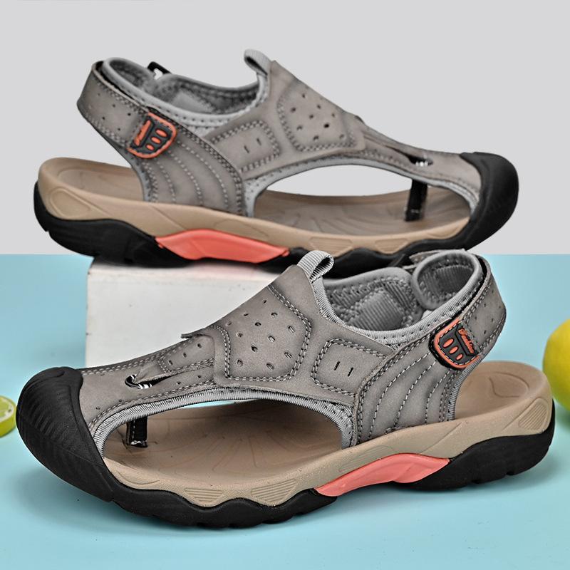 

Sandals Men s Leather Breathable Soft Bottom Outdoor Casual Mezzanine Beach Shoes 38 серый