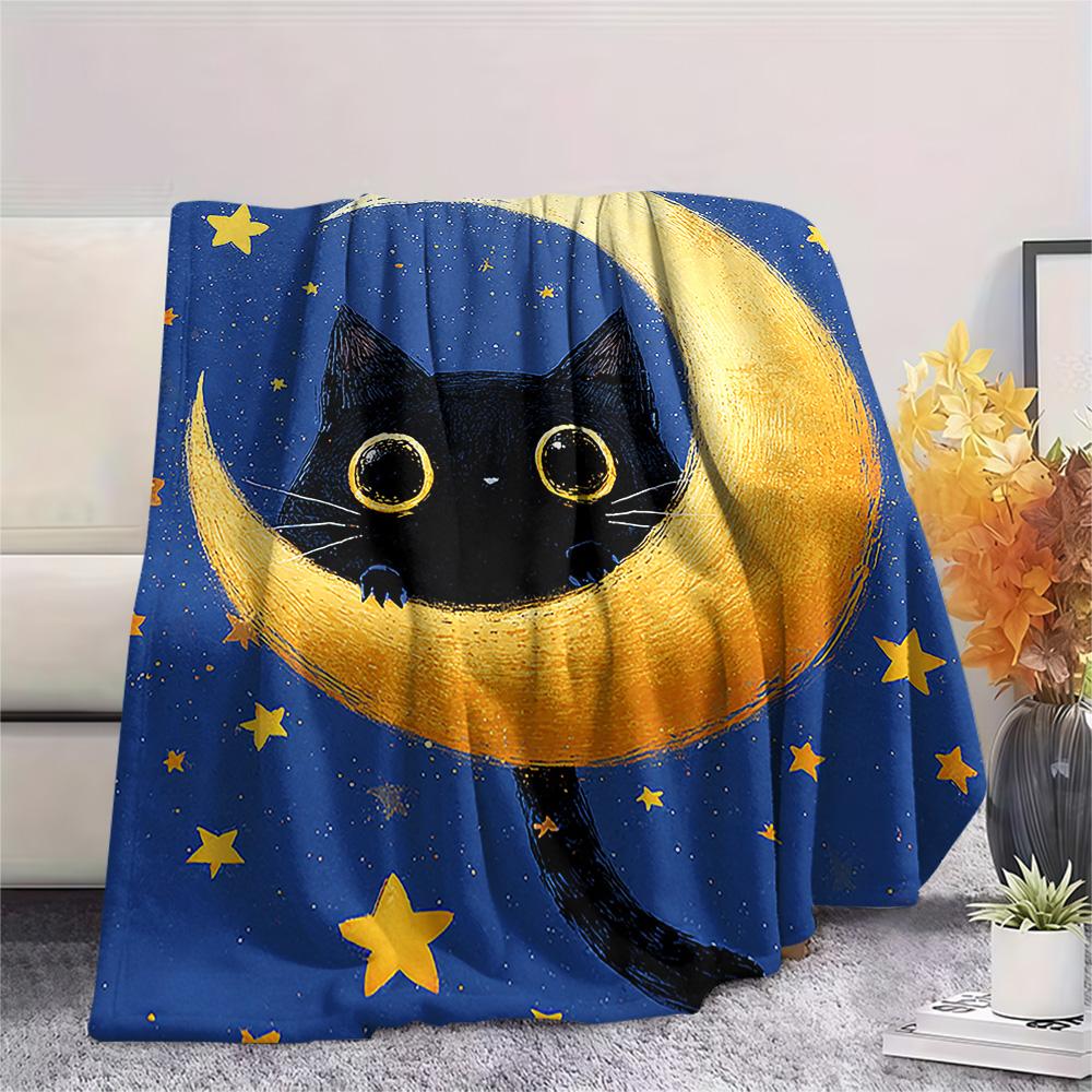 Black Cat Print Flannel Blanket, High Quality Comfortable for All Seasons, Home Decor, Warmth and Comfort, Perfect for Christmas Gifts
