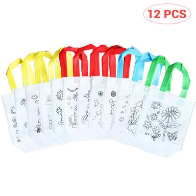 12Pcs DIY Graffiti Tote Bag Non Woven Grocery Bags for Children Arts and Crafts Color Filling Party
