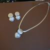 European and American pearl love pendant, stud earrings, necklace set, fashionable and simple, cold wind temperament, high-end jewelry