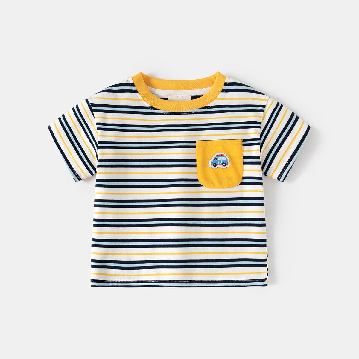 

Children s T-shirt Boys summer short-sleeved Korean version children s striped half-sleeved shirt New versatile baby bottoming shirt 130cm