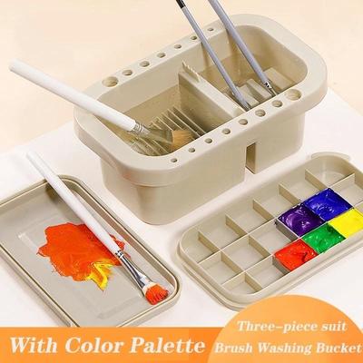 Limpiador de Pinceles Lavador Multifunción Soporte y Organizador de Cuenca Bandeja Ancha Tapa Paleta 2 Esponjas de Arte Suministros de Pintura