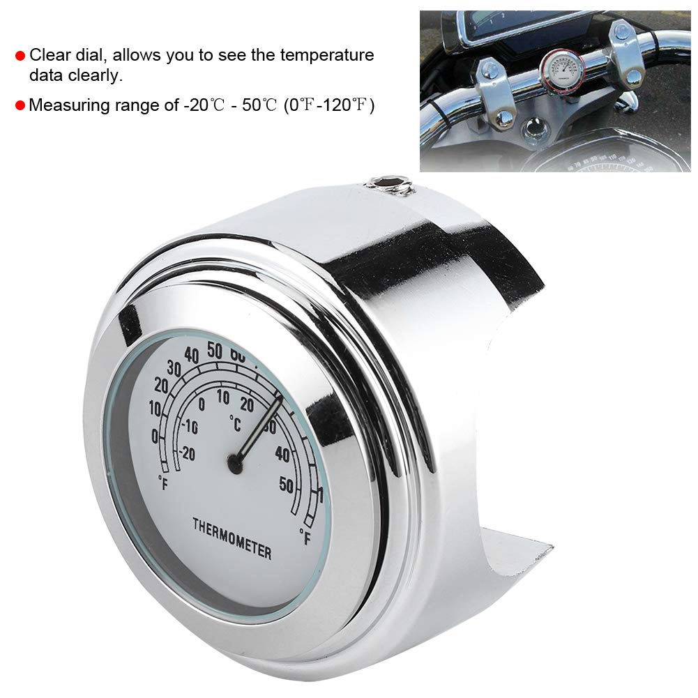 Motorcycle Thermometer, 1in 7/8in Handlebar Mount Thermometer ‑20℃ ‑ 50℃ Measuring Dial Weatherproof for Motorcycle(White)