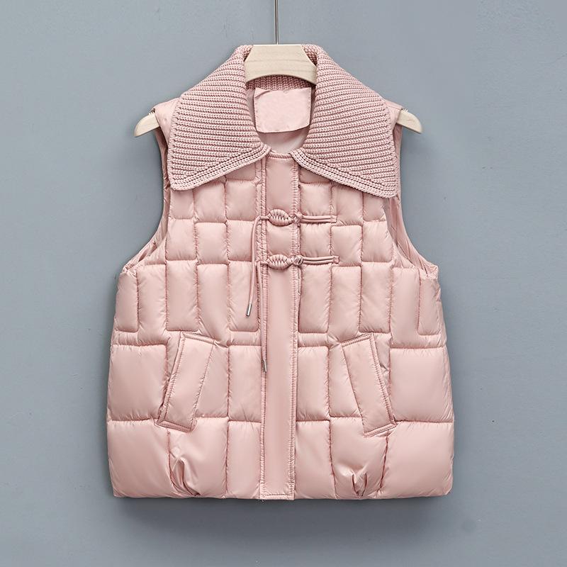 

Хлопковый жилет женский зимний новый воротник-стойка пряжка вязаный лацкан без рукавов хлопковый жилет верхний жилет XXL розовый