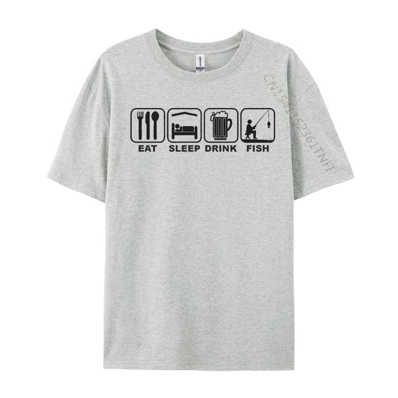 Tops Tees T-Shirt Eat Sleep Fish Repeat T-shirt Combed Cotton Crewneck  Tshirts Fitness Tight Prevailing