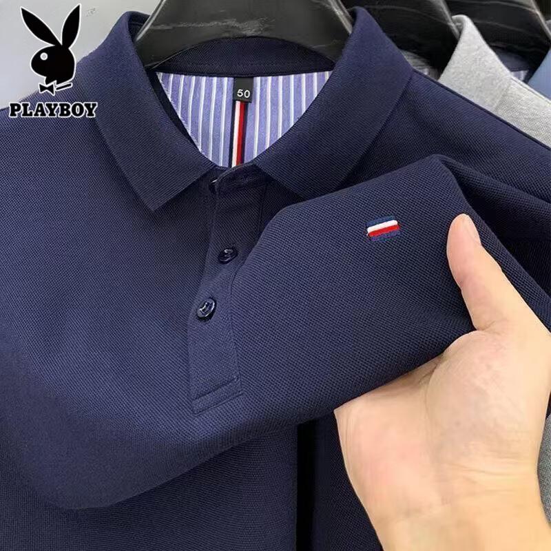 PLAYBOY Men's Embroidered Breathable Long Sleeve Polo Shirt
