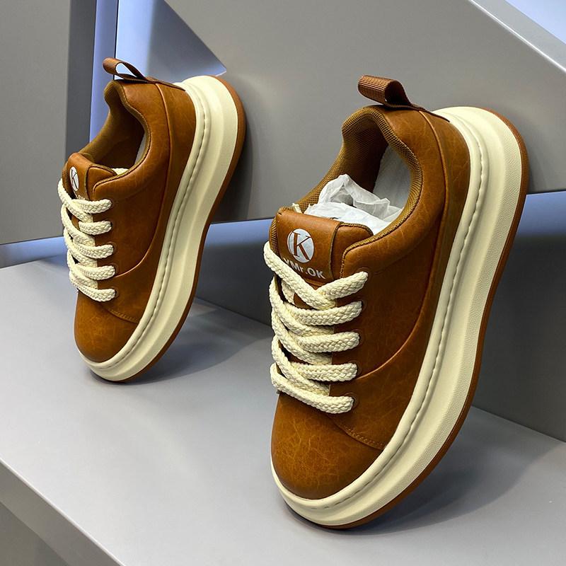 Autumn new thick-soled low-top bread shoes genuine leather retro lace-up casual shoes