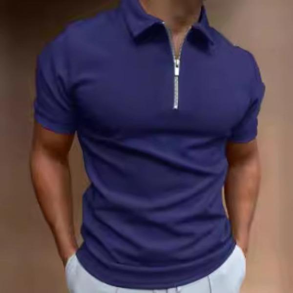 Men'S Hot Sale Men'S 3D Printed Zipper Short Sleeve Solid Color Polo Top T-Shirt