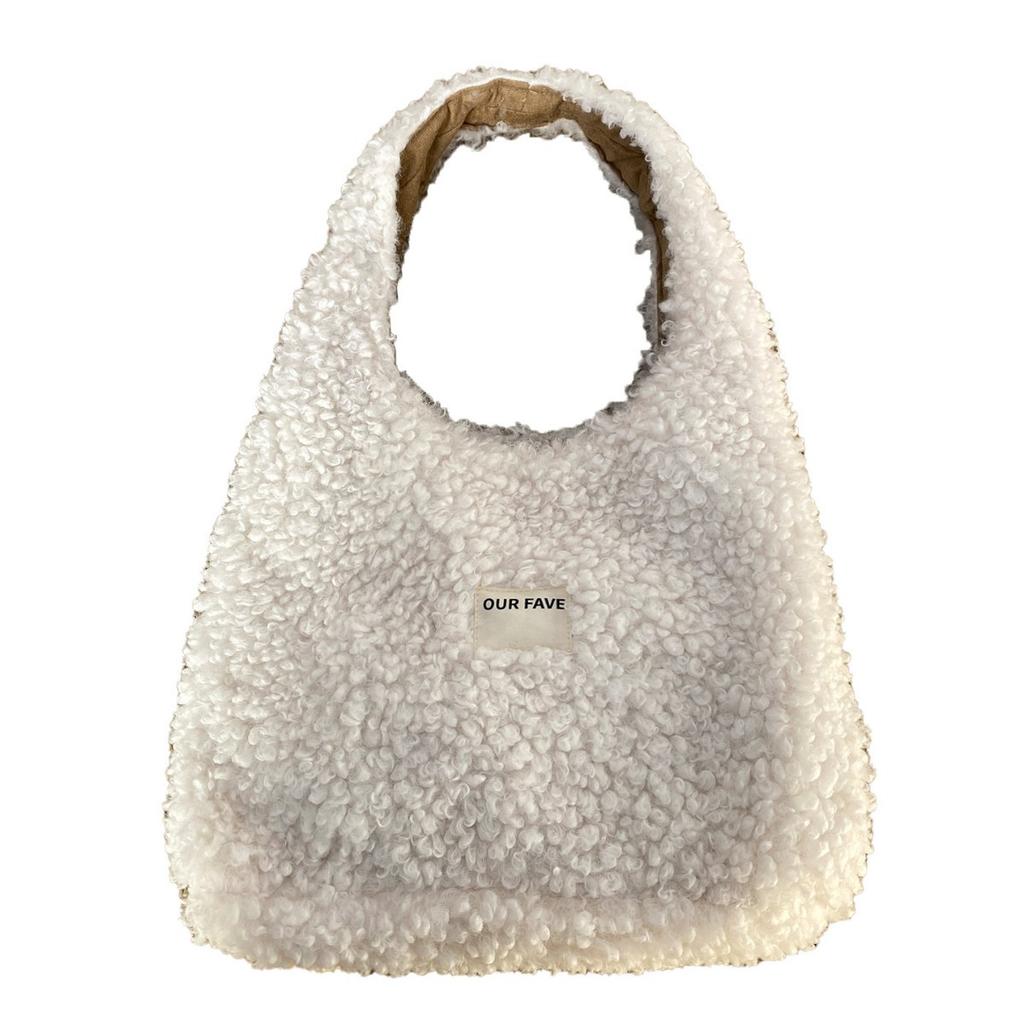 Simple Solid Color Faux Lamb Wool Women's Shoulder Bags Fall Winter Versatile Female Handbags Large Capacity Ladies Tote Bag