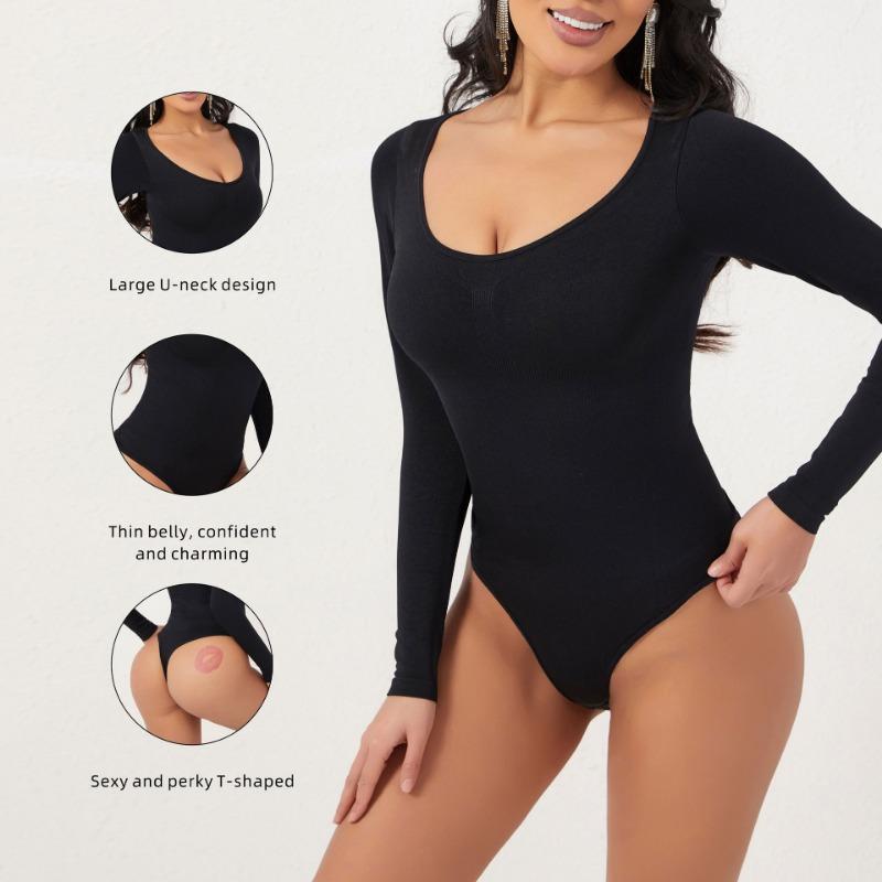 Damen Langarm Nahtloser Bauchkontroll Formgebender Bodysuit Hüfthebend Taillenformende Shapewear