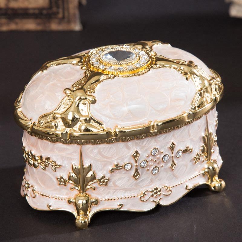 European Style Necklace Storage Box  ,Oval Alloy Large Inlaid Gem Ring Storage Jar Dresser Necklace Organizer Display Case