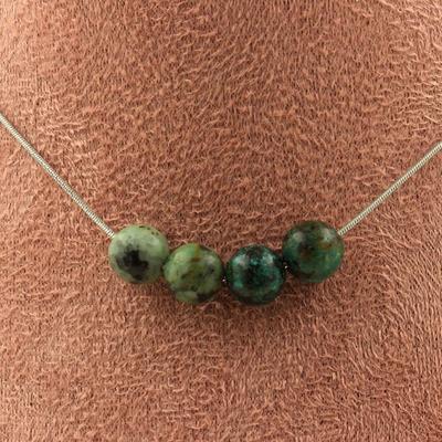 Steine und Mineralien. Halskette 4 Türkis-Perlen Afrika 8 mm Kette aus Edelstahl Halskette Damen, Herren. Benutzerdefinierte Größe