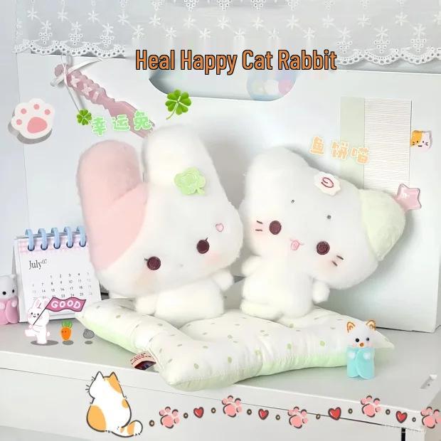New Customer: Save 10 Yuan! Cute Fish Cake Kitten & Lucky Rabbit Plush Doll Set