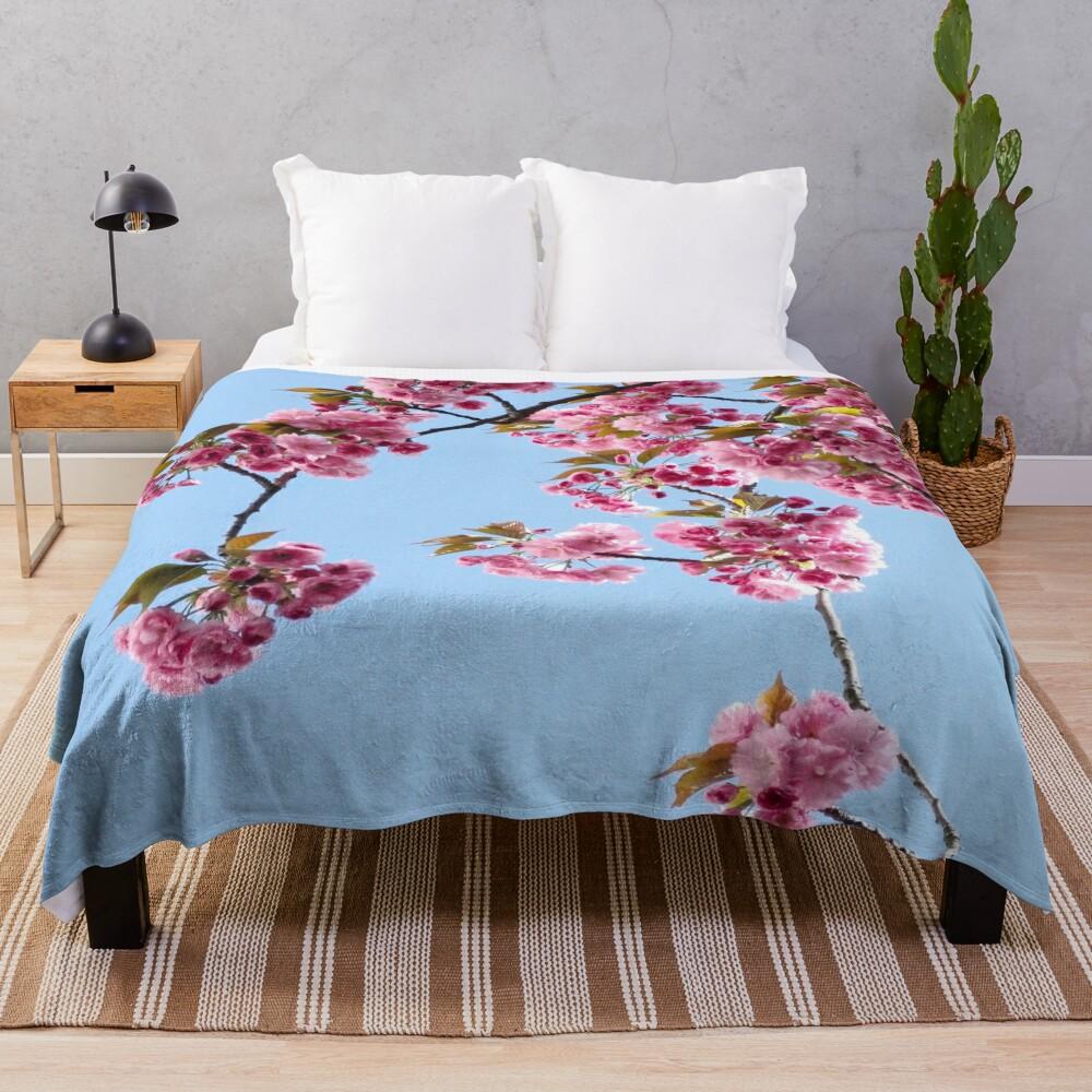 Pink Flowers ( Cherry Blossum) Throw Blanket Thermals For Travel Quilt Soft Big Single Blankets
