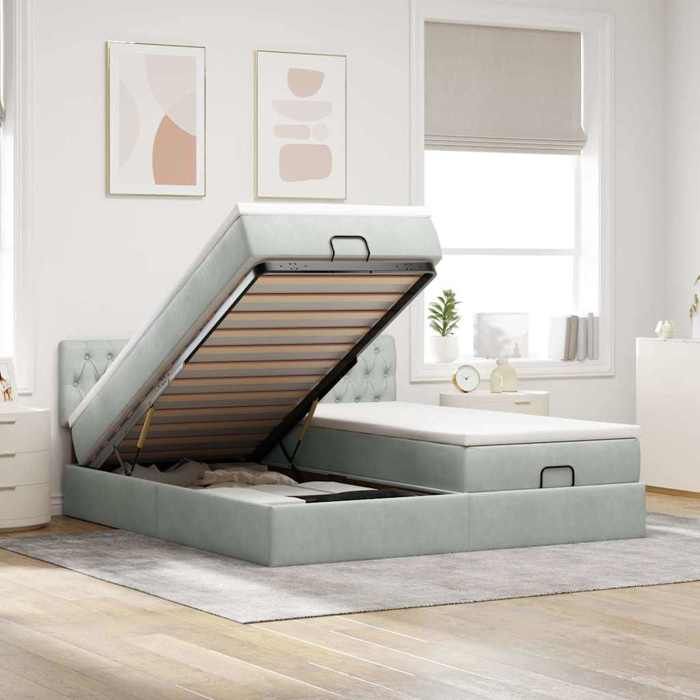 VidaXL Ottoman Bed Frame with Light Grey Mattress 200x200 Cm Velvet 3312098