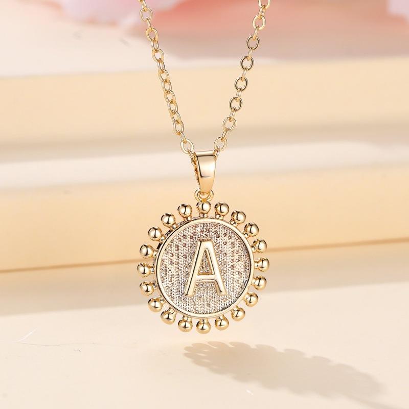 Fashion commuter gold round English letter necklace femininity niche fashion simple necklace