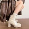 Winter Street Square Toe Women Ankle Thick High Top Heels Female Mordern Short Booties De Muje for Adult Women