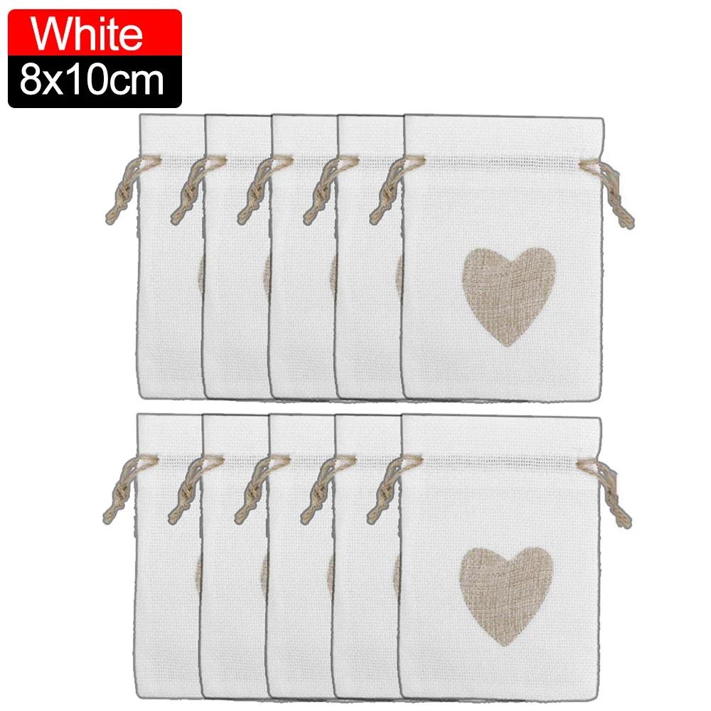 5/30PCS Heart Shape Jute Drawstring Bags Reusable Burlap Jewelry Storage Pouch Home Wedding Christmas Party Gift Packaging Bags