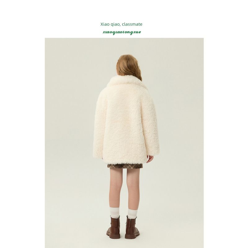 Children's Fur Outwear 2025 Autumn and Winter New Style Girls' Imitation Lamb Wool Little Girl's Fur Outwear Mid-Length Korean Style