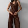 Women's V,neck Vest High Waist Wide Leg Pants Two,piece Summer Casual Suit