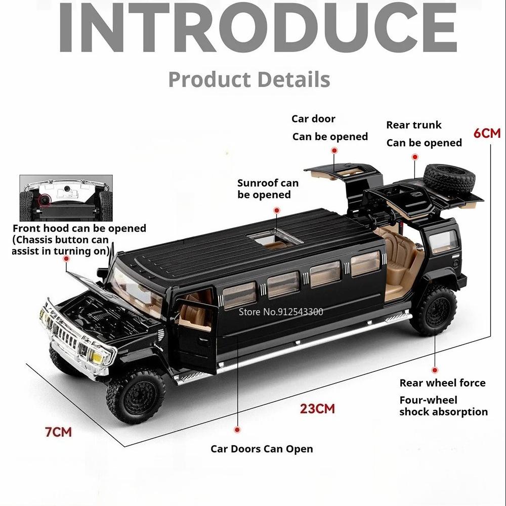Scale 1:32 H2 Car Model Toy Doors Opened Pull Back High Simulation Miniature Off-Road Vehicles Models Metal Toys Hooby Gifts