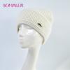 SOMALER Women's Autumn Winter Angora Knit Beanie Hat with Folded Cuff & Metal Badge Fashion Warm Cap 54-58cm