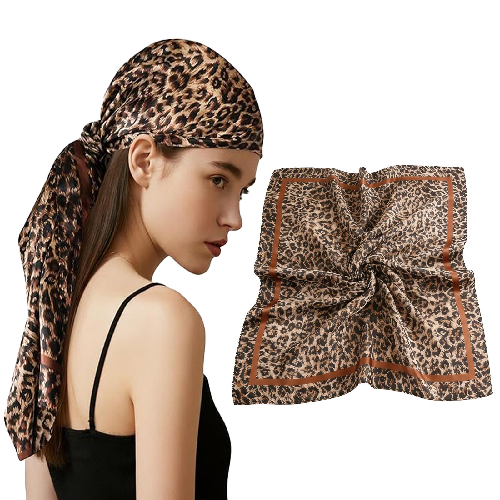 Leopard Print Satin Square Scarf 90x90cm Women s Polyester Head Wrap Neck Scarf Bandana One size