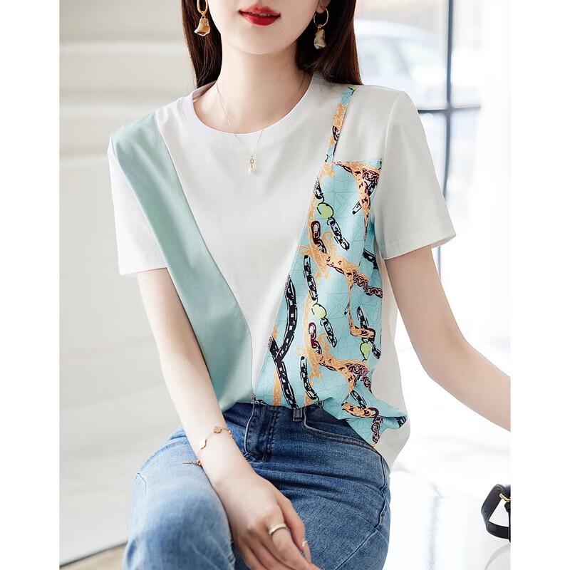 Demana Women s Geometric Color-Block Knit T-Shirt S