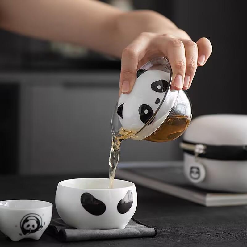 Guochaofeng Panda Ceramic Kuaike Cup Portable Travel Tea Set Outdoor Personal Brewing One Pot And Two Cups