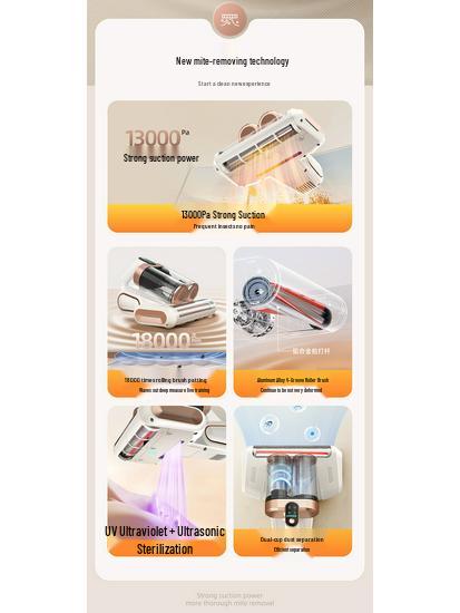 Wow Custom Roller Brush UV & Ultrasonic Mite Removal Device with Dual Dust Cup and Display Screen