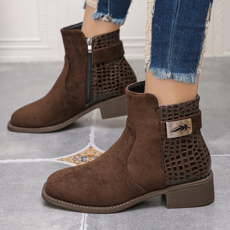 

2026 New Winter Fleece Naked Boots Metal Temperament High-end Western Women s Shoes Booties 36 коричневый