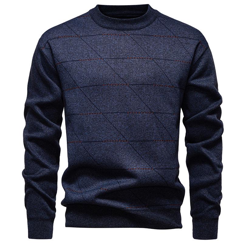 Men's Velvet-Lined Knit Sweater - Warm Autumn/Winter Round Neck for Middle-Aged Dads