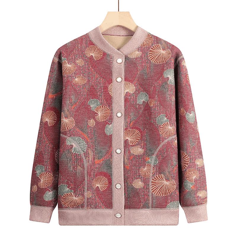 Knitted Sweater Coat for Middle-Aged & Elderly Women - Plush Velvet, Thick Winter Warmth for Grandma & Mom