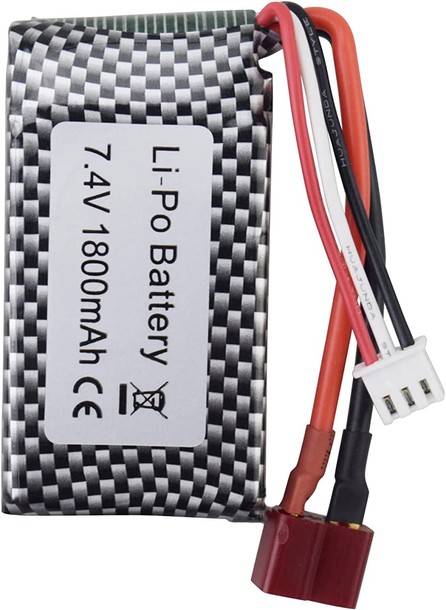 Batteria al Litio 7.4V 1800mAh con Spina T | Compatibile con WLTOYS A959-B A969-B A979-B K929-B 144001 | Autonomia Estesa per RC Off-Road grigio