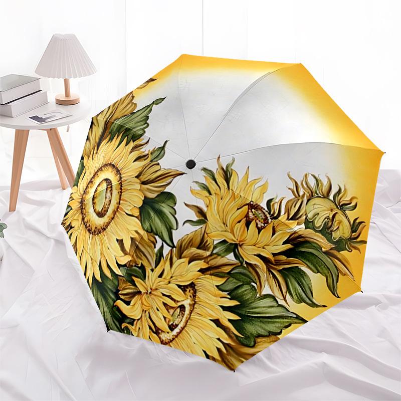 1pc Sunflower Decorative Plate Automatic Folding Umbrella - Portable Collapsible Design, 8-Rib Iron Frame, Durable Fabric Yy251125196