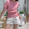 New Arrivals Open Run Women Round Neck Short Sleeve Puff Sleeve Button Point Kne