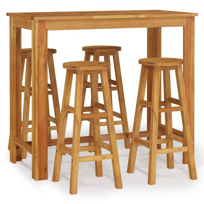 VidaXL Ensemble de Bar de Jardin 5 pcs, Table et Chaises avec Repose-Pieds, Ensemble de Meubles de Terrasse Extérieur, Bois 3154394