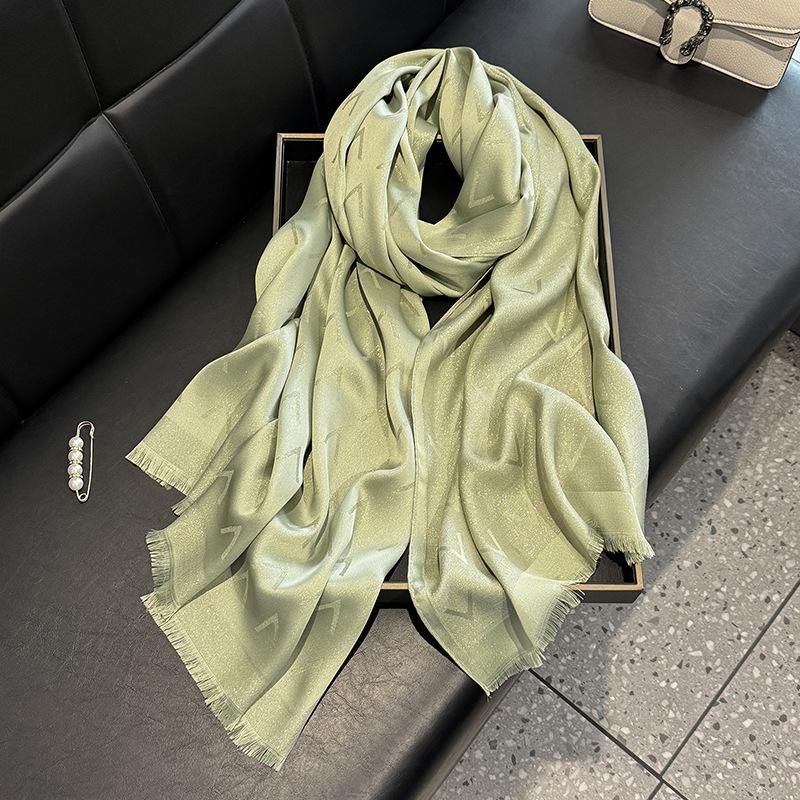Spring Imitation Silk Scarf, Letter Warm Decoration, Sunscreen Shawl, Korean Version Of Tencel Cotton Scarf For Women