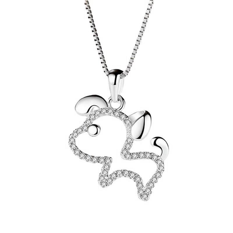 

Подвеска из стерлингового серебра 925 пробы с милой собакой и зодиаком Fortune, инкрустированная подвеска, милое и милое простое ожерелье, подходящие серебряные аксессуары 925